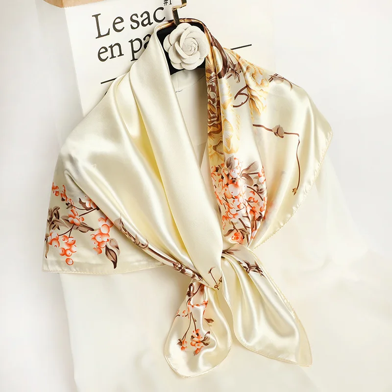 90*90cm Square Silk Scarf Women Fashion Designer Beautiful flowers Foulard Soft Satin Shawl Kerchief Scarfs Neck Headscarf