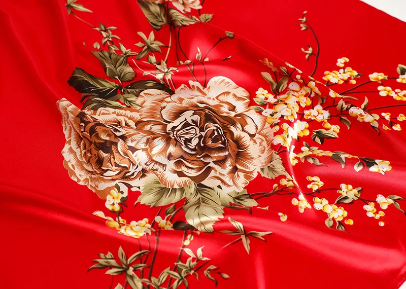 90*90cm Square Silk Scarf Women Fashion Designer Beautiful flowers Foulard Soft Satin Shawl Kerchief Scarfs Neck Headscarf