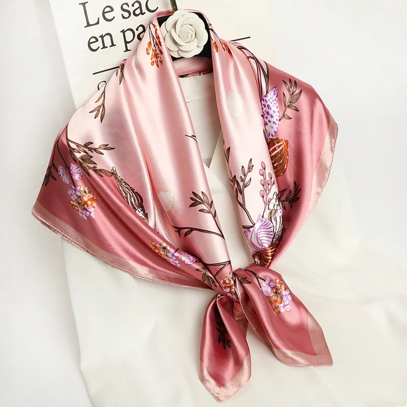 90*90cm Square Silk Scarf Women Fashion Designer Beautiful flowers Foulard Soft Satin Shawl Kerchief Scarfs Neck Headscarf