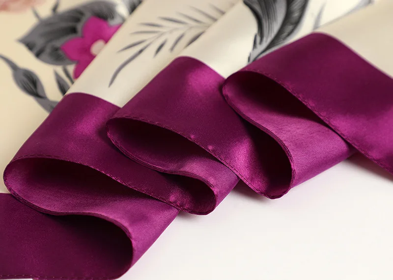 90*90cm Square Silk Scarf Women Fashion Designer Beautiful flowers Foulard Soft Satin Shawl Kerchief Scarfs Neck Headscarf