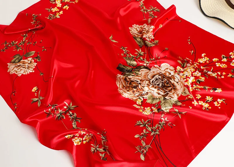 90*90cm Square Silk Scarf Women Fashion Designer Beautiful flowers Foulard Soft Satin Shawl Kerchief Scarfs Neck Headscarf