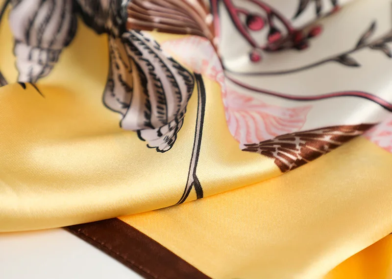 90*90cm Square Silk Scarf Women Fashion Designer Beautiful flowers Foulard Soft Satin Shawl Kerchief Scarfs Neck Headscarf