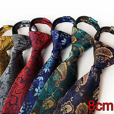 Zipper Tie Bowtie Wedding Classic Floral Striped Paisley Necktie For Men Women Zipper Pre-tied Black 7cm Tie For Gift Cravat