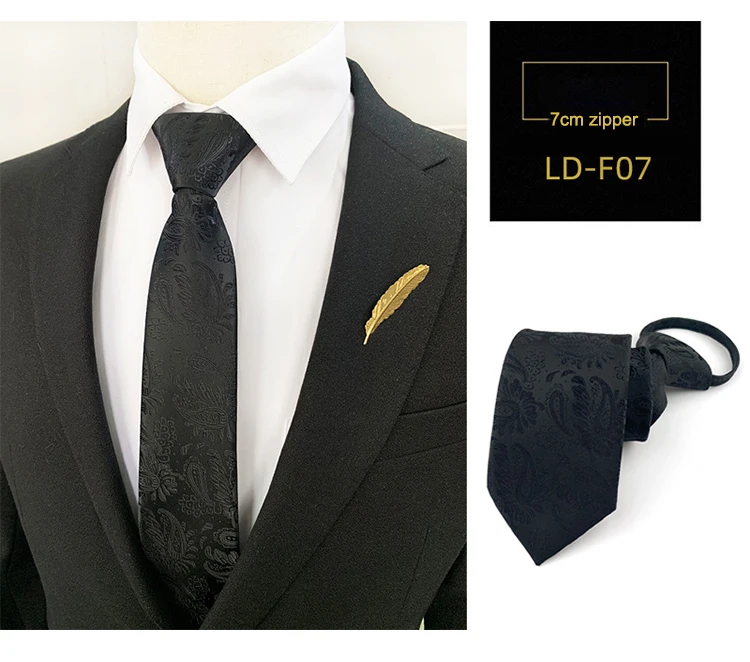 Zipper Tie Bowtie Wedding Classic Floral Striped Paisley Necktie For Men Women Zipper Pre-tied Black 7cm Tie For Gift Cravat
