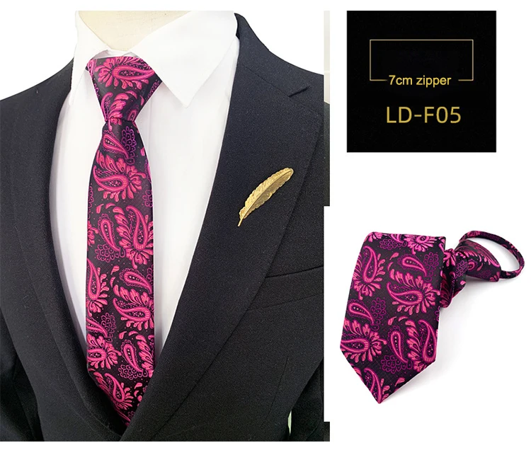 Zipper Tie Bowtie Wedding Classic Floral Striped Paisley Necktie For Men Women Zipper Pre-tied Black 7cm Tie For Gift Cravat