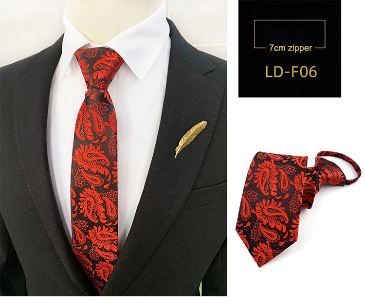 Zipper Tie Bowtie Wedding Classic Floral Striped Paisley Necktie For Men Women Zipper Pre-tied Black 7cm Tie For Gift Cravat