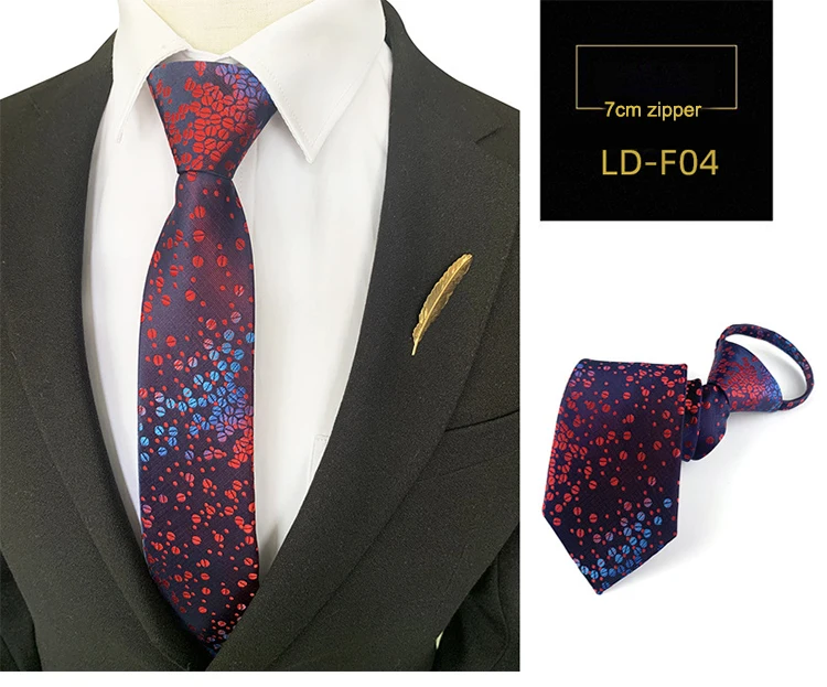 Zipper Tie Bowtie Wedding Classic Floral Striped Paisley Necktie For Men Women Zipper Pre-tied Black 7cm Tie For Gift Cravat