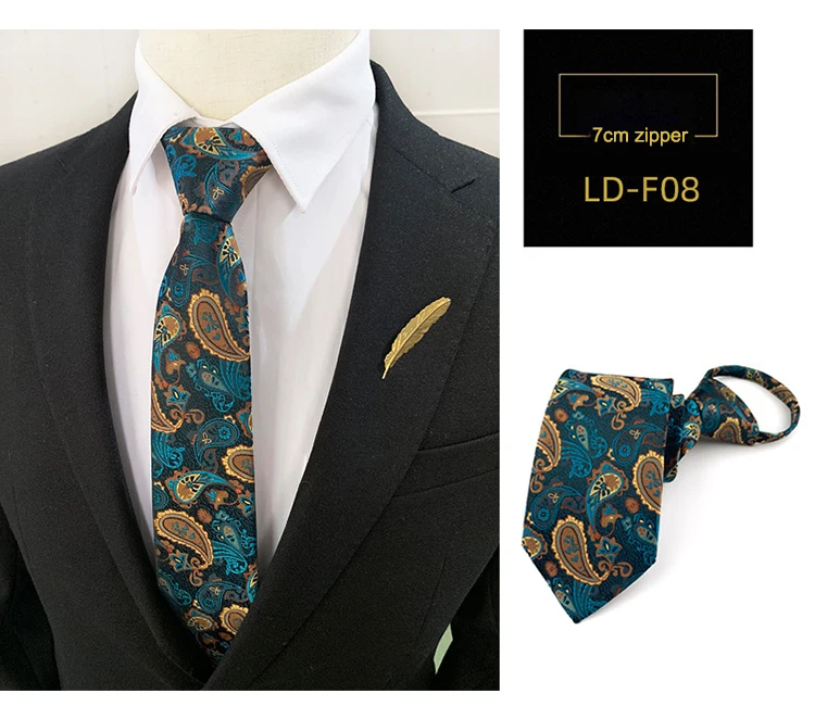 Zipper Tie Bowtie Wedding Classic Floral Striped Paisley Necktie For Men Women Zipper Pre-tied Black 7cm Tie For Gift Cravat