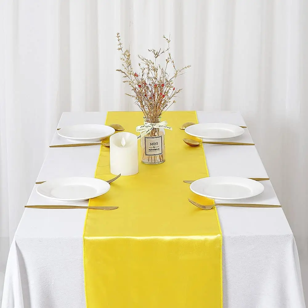 12x108 Inch Satin Wedding Table Runners for Wedding Banquet Table Decorations Bright Silk Smooth Spring Party Chair Sashes Bows