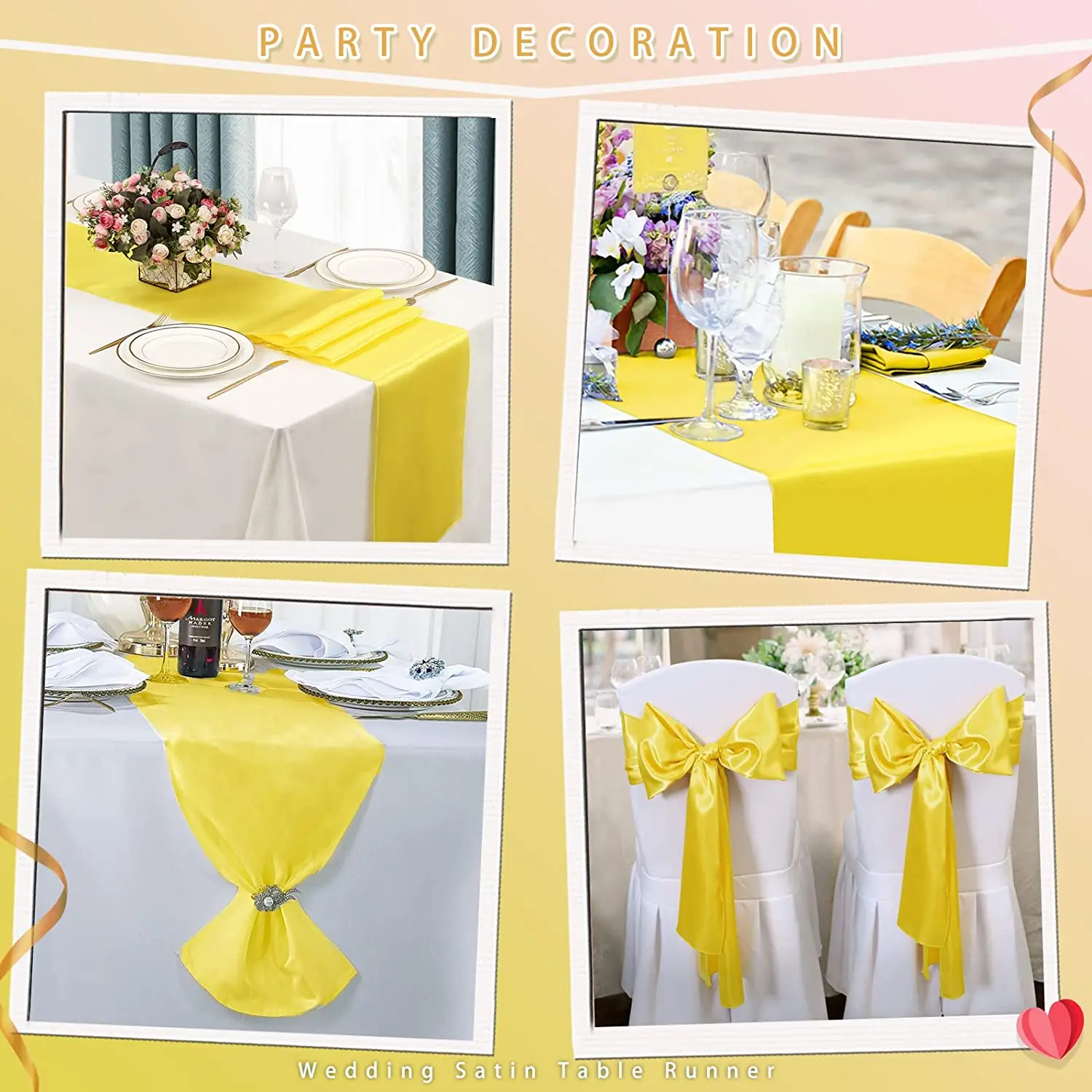 12x108 Inch Satin Wedding Table Runners for Wedding Banquet Table Decorations Bright Silk Smooth Spring Party Chair Sashes Bows