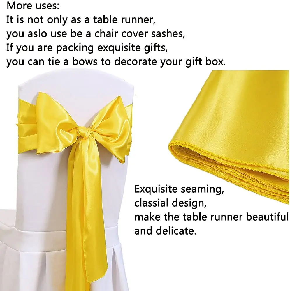 12x108 Inch Satin Wedding Table Runners for Wedding Banquet Table Decorations Bright Silk Smooth Spring Party Chair Sashes Bows