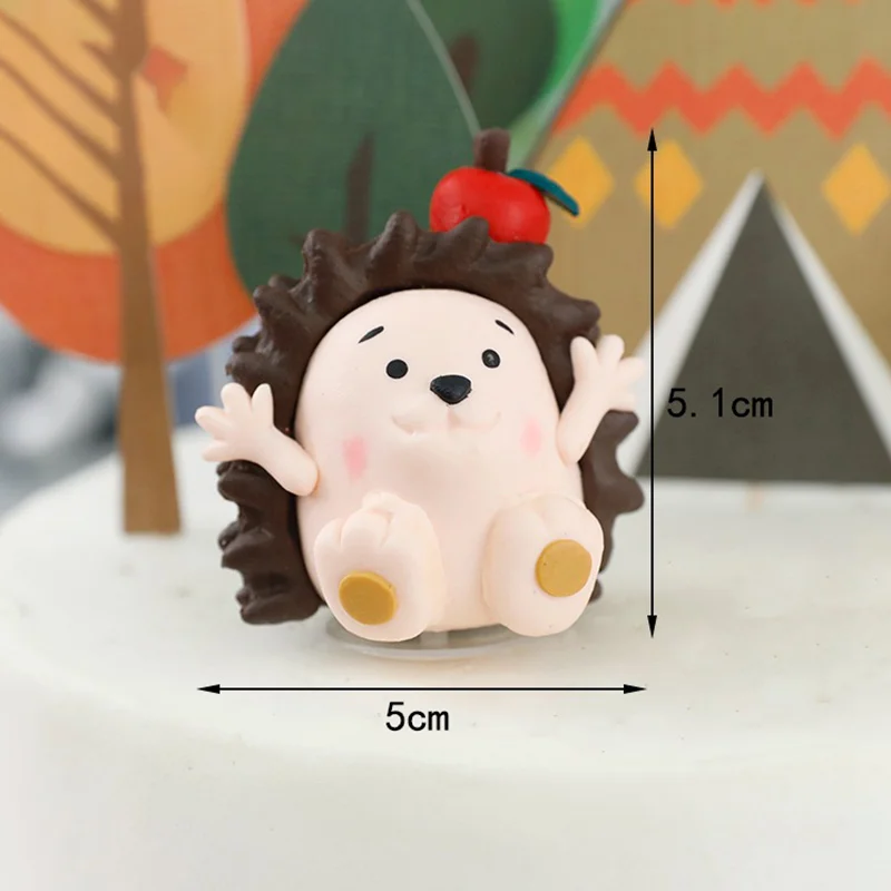 Woodland Animal Theme Cupcake Toppers Hedgehog Swing Cake Topper Figure Doll Kids Baby Shower Birthday Gift Woodland Party Decor