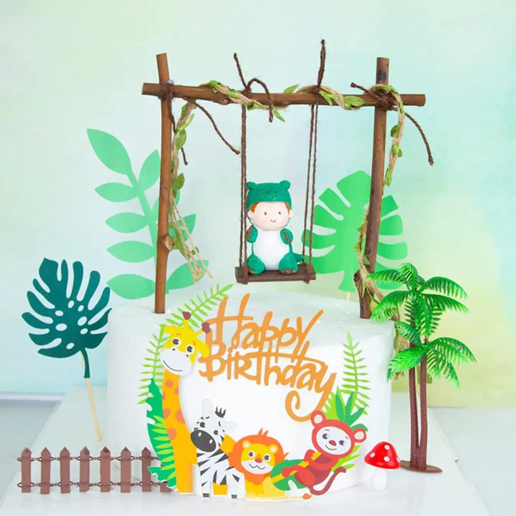 Woodland Animal Theme Cupcake Toppers Hedgehog Swing Cake Topper Figure Doll Kids Baby Shower Birthday Gift Woodland Party Decor