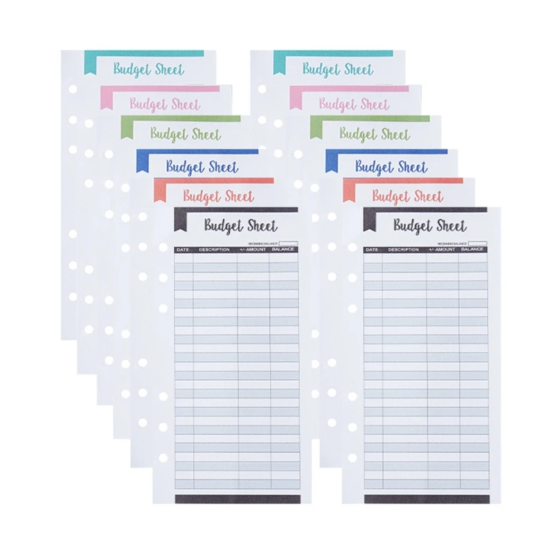 Set of 12 Expense Tracker Budget Sheets Money Organizer for Cash Ledger Book Double-sided Writing Use with Cash Envelope