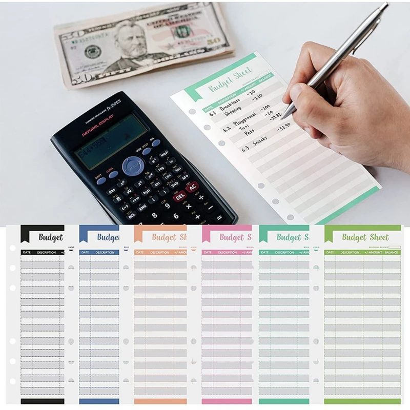 Set of 12 Expense Tracker Budget Sheets Money Organizer for Cash Ledger Book Double-sided Writing Use with Cash Envelope