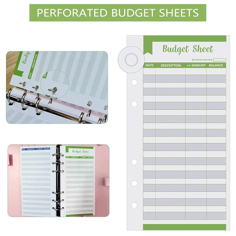 Set of 12 Expense Tracker Budget Sheets Money Organizer for Cash Ledger Book Double-sided Writing Use with Cash Envelope