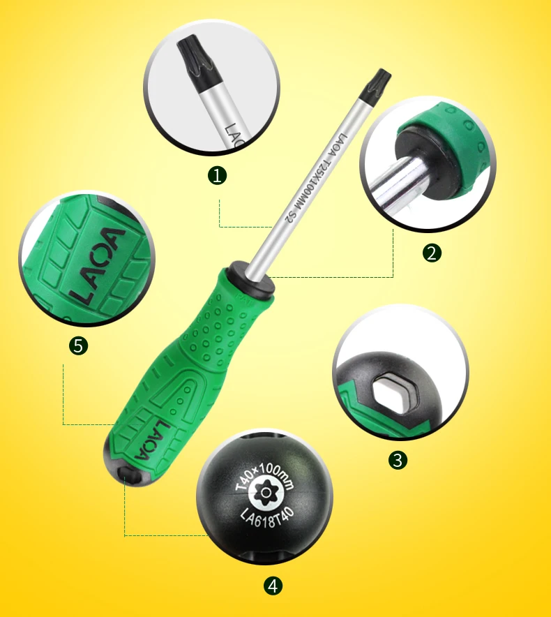 LAOA Torx Screwdriver S2 Alloy Steel Magnetic Screwdriver T8/T10/T15/T20/T25/T30/T40