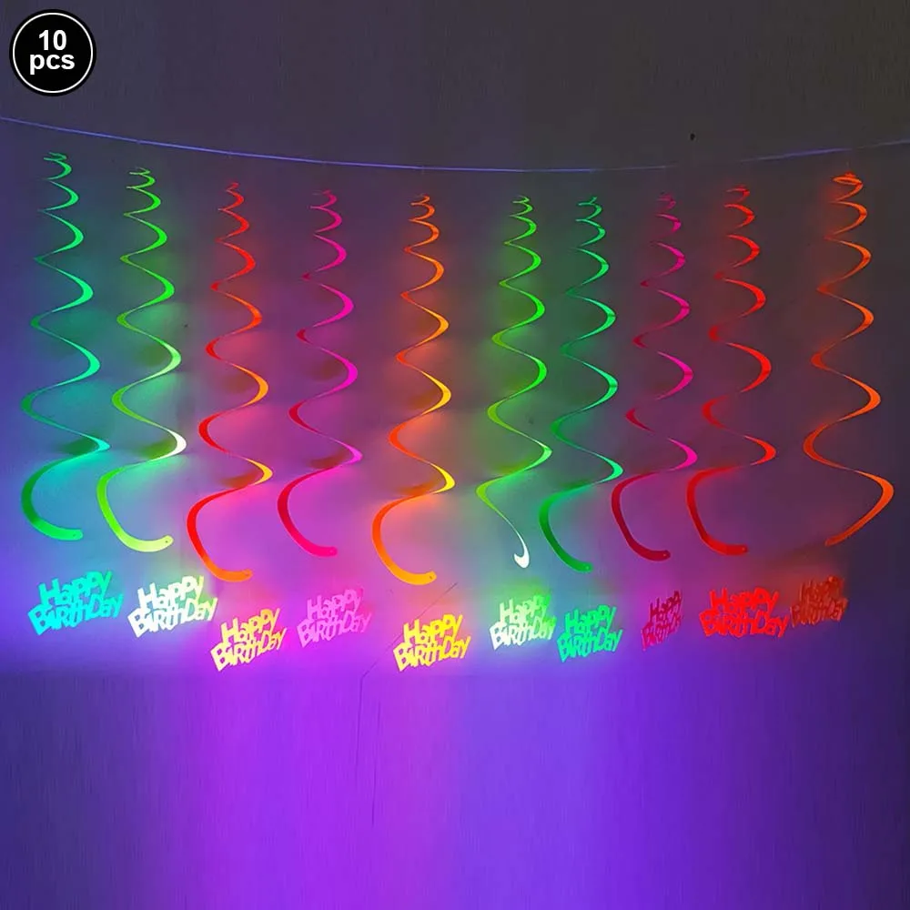 4.4meter Neon Paper Birthday Pennant Banner Hanging Decors for Birthday Glow Party Wedding Decorations Black Light Reactive UV