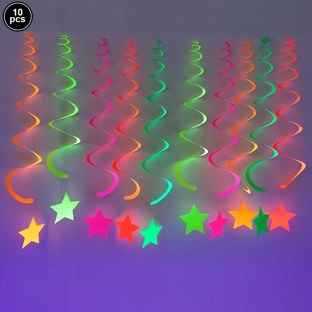 4.4meter Neon Paper Birthday Pennant Banner Hanging Decors for Birthday Glow Party Wedding Decorations Black Light Reactive UV