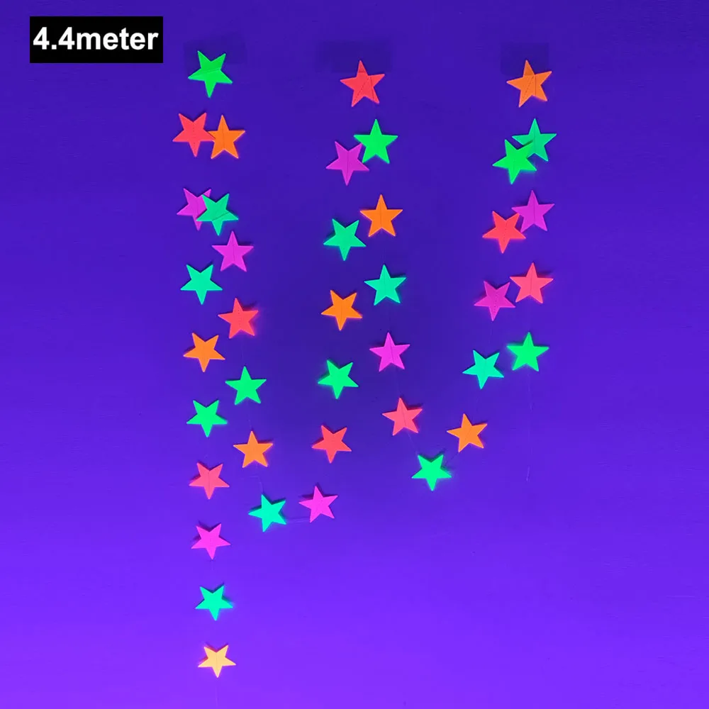 4.4meter Neon Paper Birthday Pennant Banner Hanging Decors for Birthday Glow Party Wedding Decorations Black Light Reactive UV