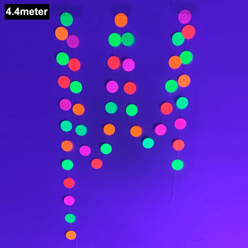4.4meter Neon Paper Birthday Pennant Banner Hanging Decors for Birthday Glow Party Wedding Decorations Black Light Reactive UV