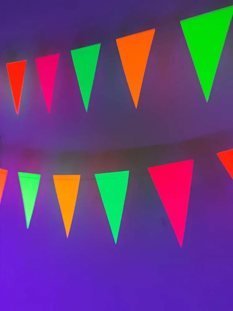4.4meter Neon Paper Birthday Pennant Banner Hanging Decors for Birthday Glow Party Wedding Decorations Black Light Reactive UV