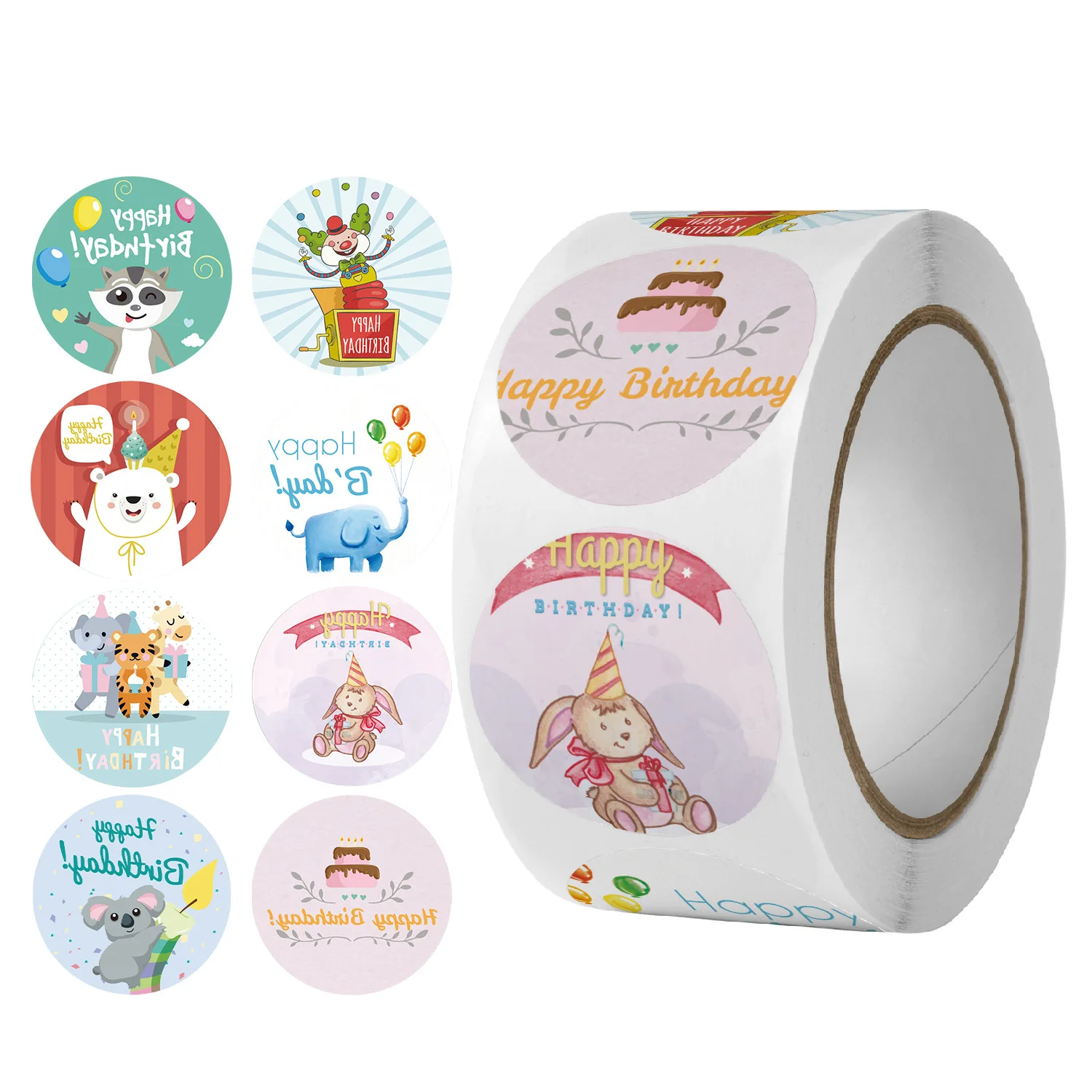 100-500pcs 1inch Cute Happy Birthday Stickers Gift Packaging Sealing Label Scrapbooking Stickers DIY Party Decoration Kids Toys