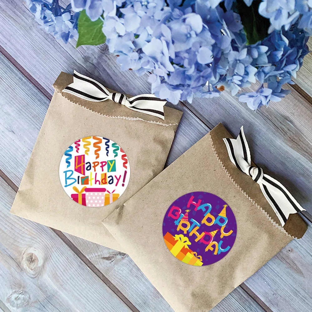 100-500pcs 1inch Cute Happy Birthday Stickers Gift Packaging Sealing Label Scrapbooking Stickers DIY Party Decoration Kids Toys