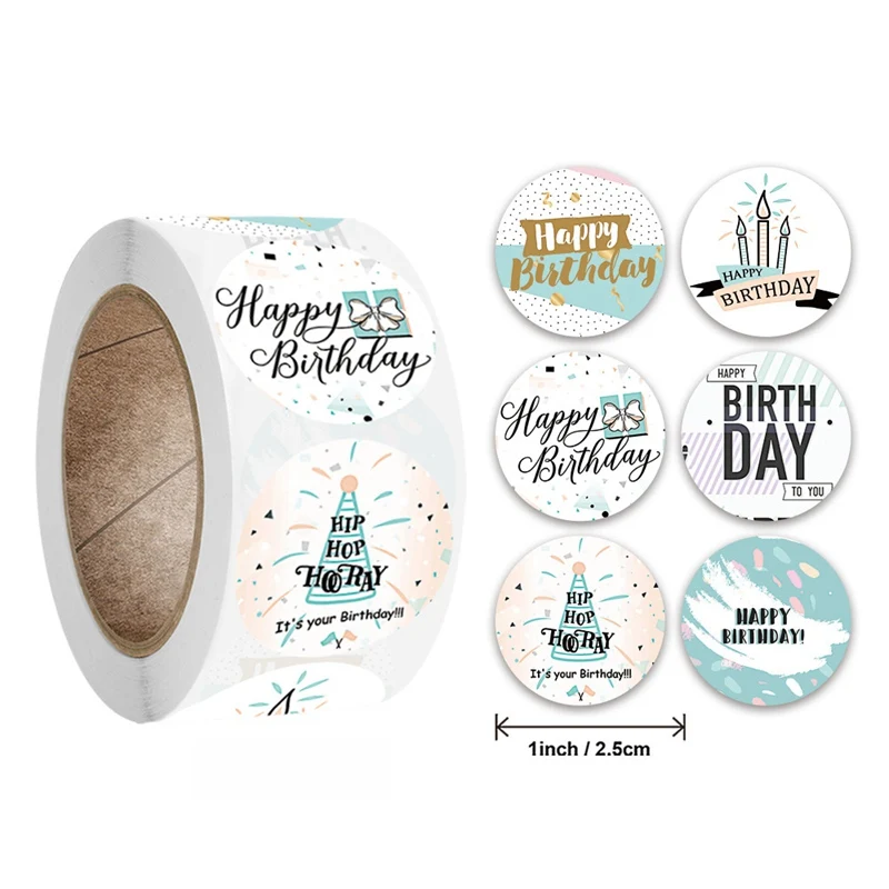 100-500pcs 1inch Cute Happy Birthday Stickers Gift Packaging Sealing Label Scrapbooking Stickers DIY Party Decoration Kids Toys