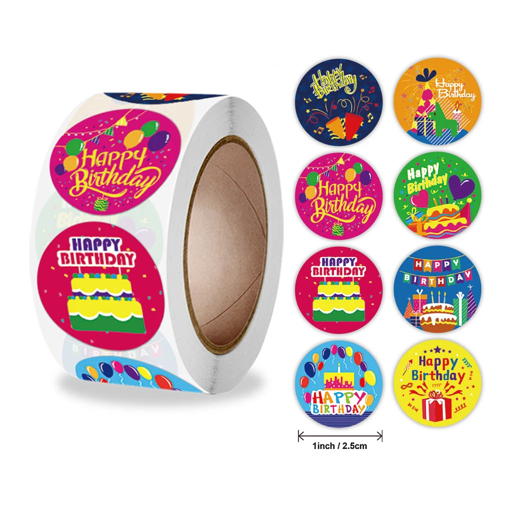 100-500pcs 1inch Cute Happy Birthday Stickers Gift Packaging Sealing Label Scrapbooking Stickers DIY Party Decoration Kids Toys
