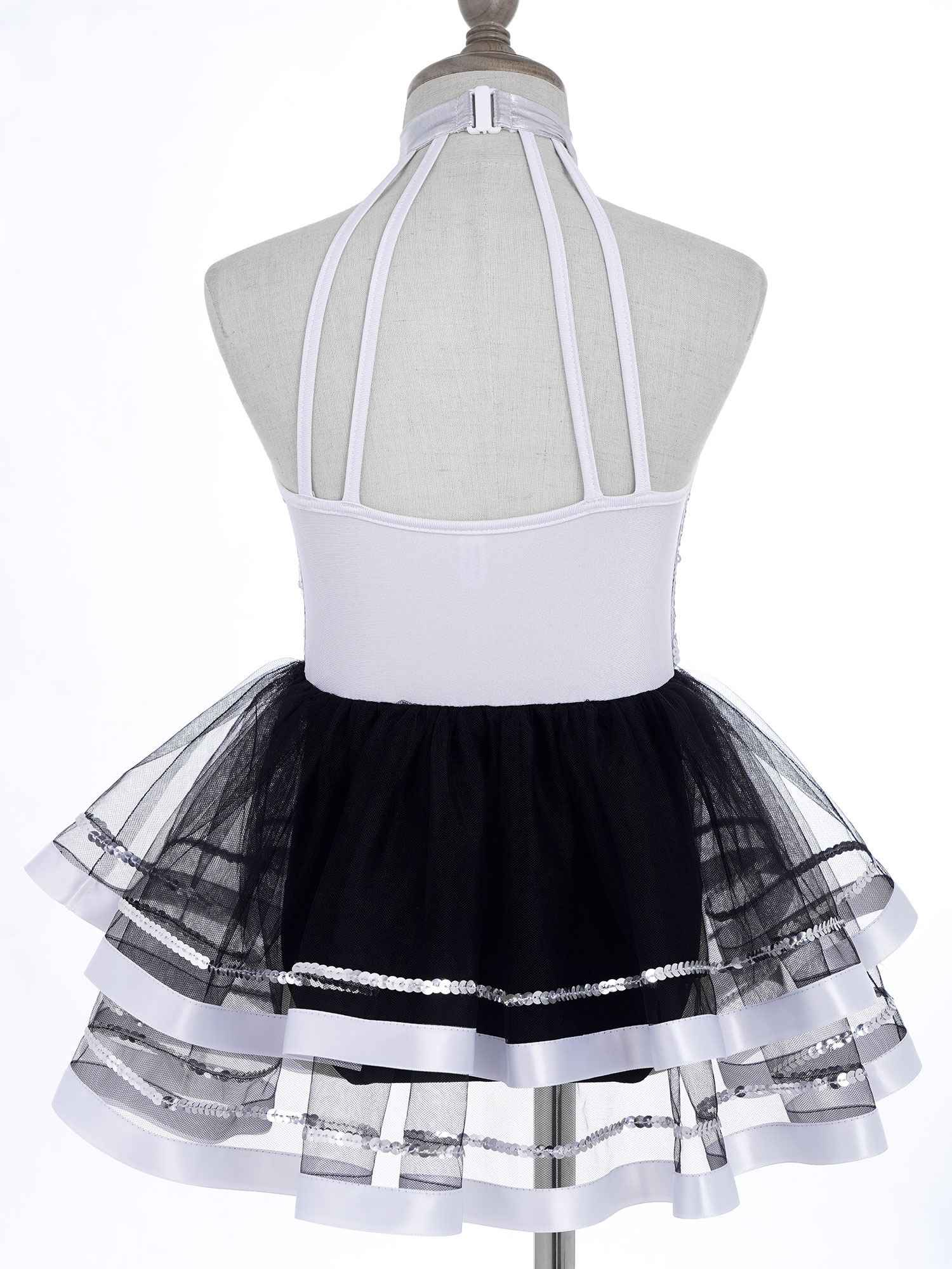 Halter Sequins Ballet Tutu Dress Kids Girls Latin Jazz Modern Dancing Costume Gymnastics Leotard Unitards Performance Dancewear