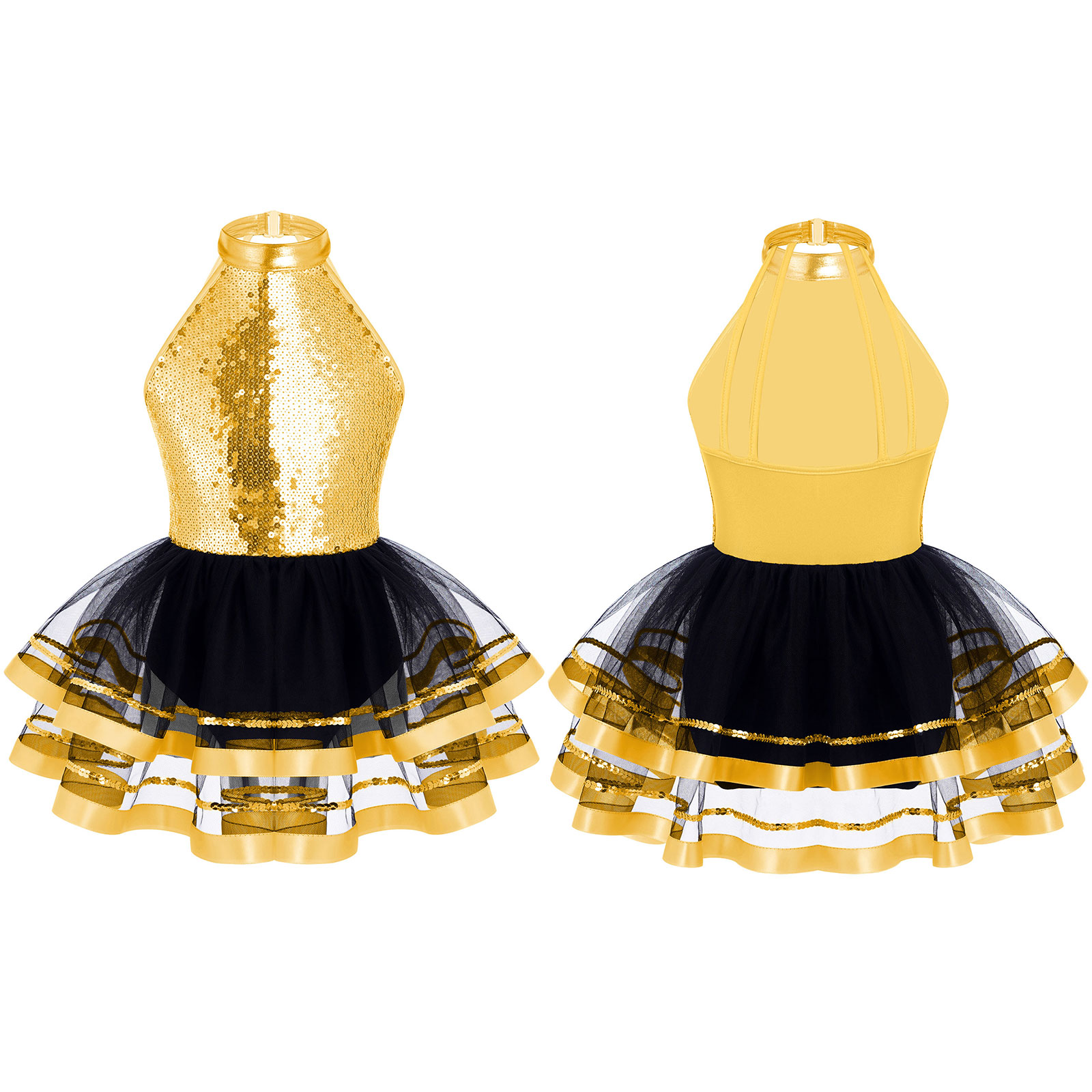 Halter Sequins Ballet Tutu Dress Kids Girls Latin Jazz Modern Dancing Costume Gymnastics Leotard Unitards Performance Dancewear