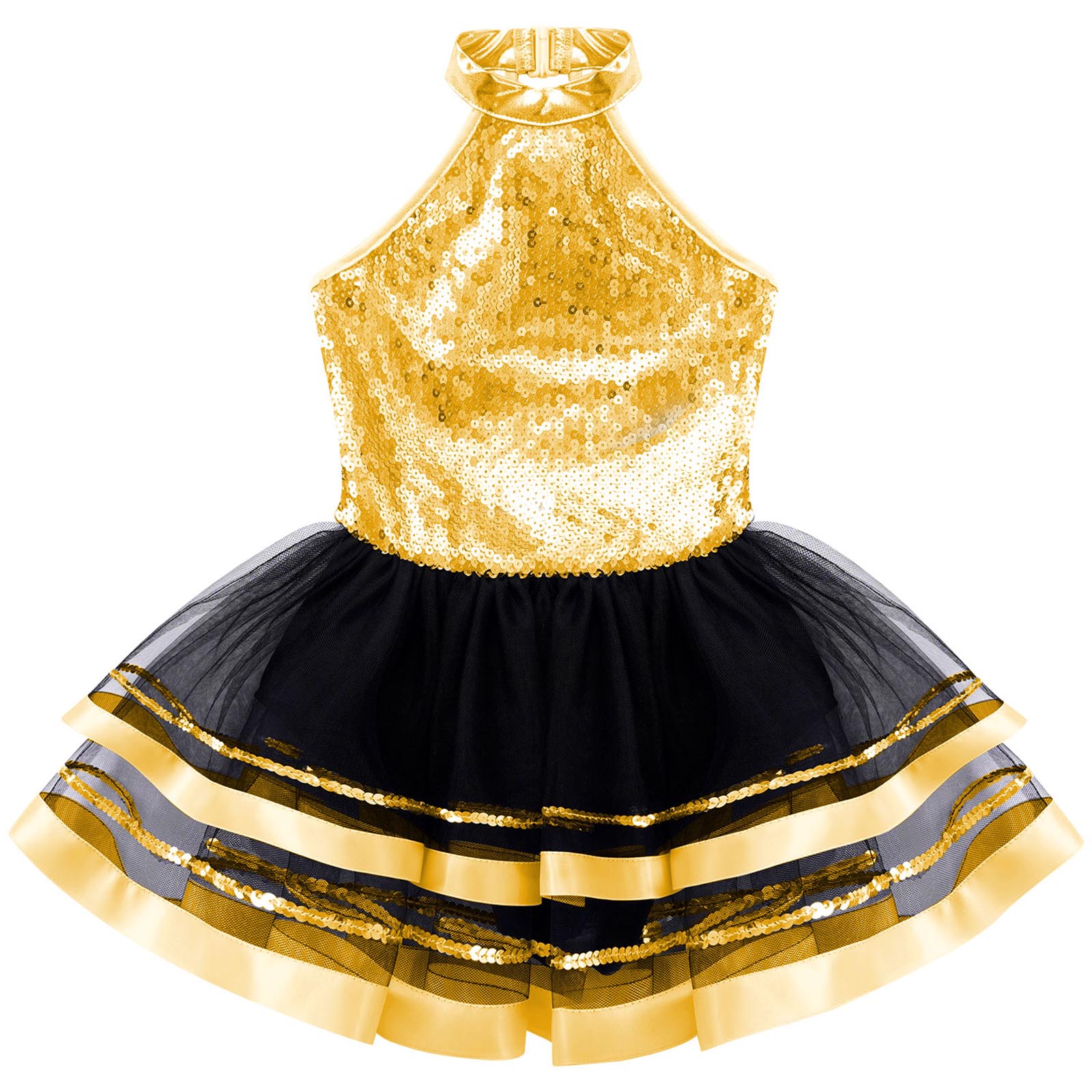 Halter Sequins Ballet Tutu Dress Kids Girls Latin Jazz Modern Dancing Costume Gymnastics Leotard Unitards Performance Dancewear