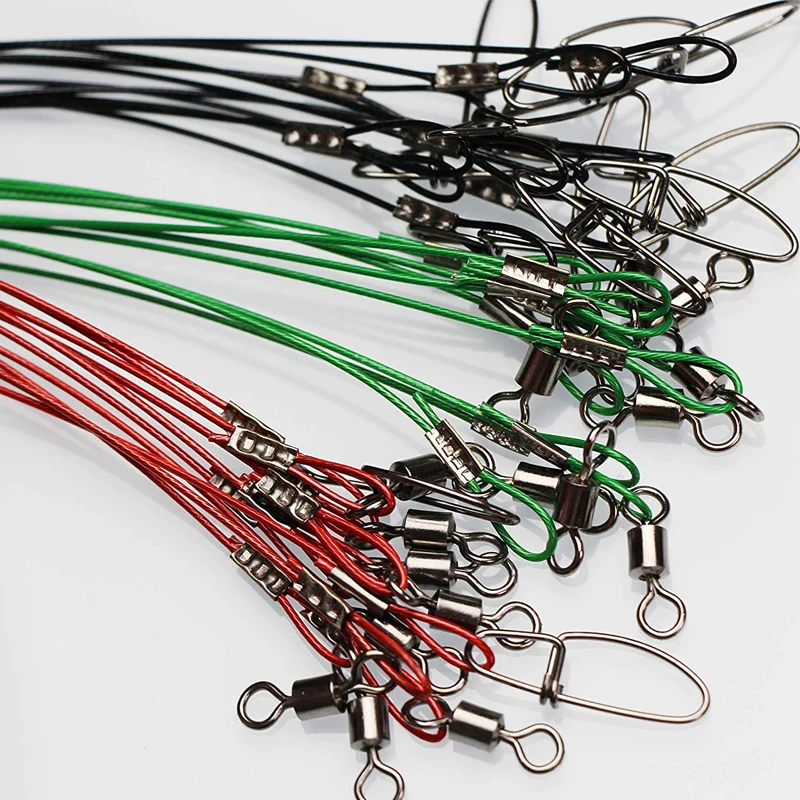 30Pcs Dia 1.0mm Sea Fishing Leader Line 125LB 50cm Stainless Steel High Strength Wire Line with Swivels and Snaps Fishing Tools