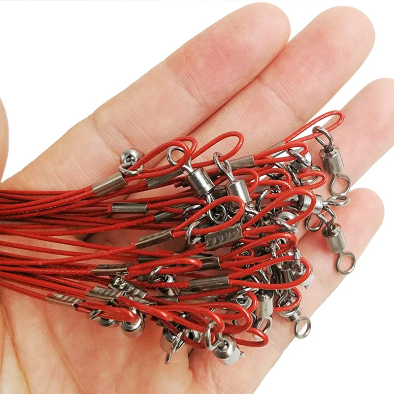 30Pcs Dia 1.0mm Sea Fishing Leader Line 125LB 50cm Stainless Steel High Strength Wire Line with Swivels and Snaps Fishing Tools