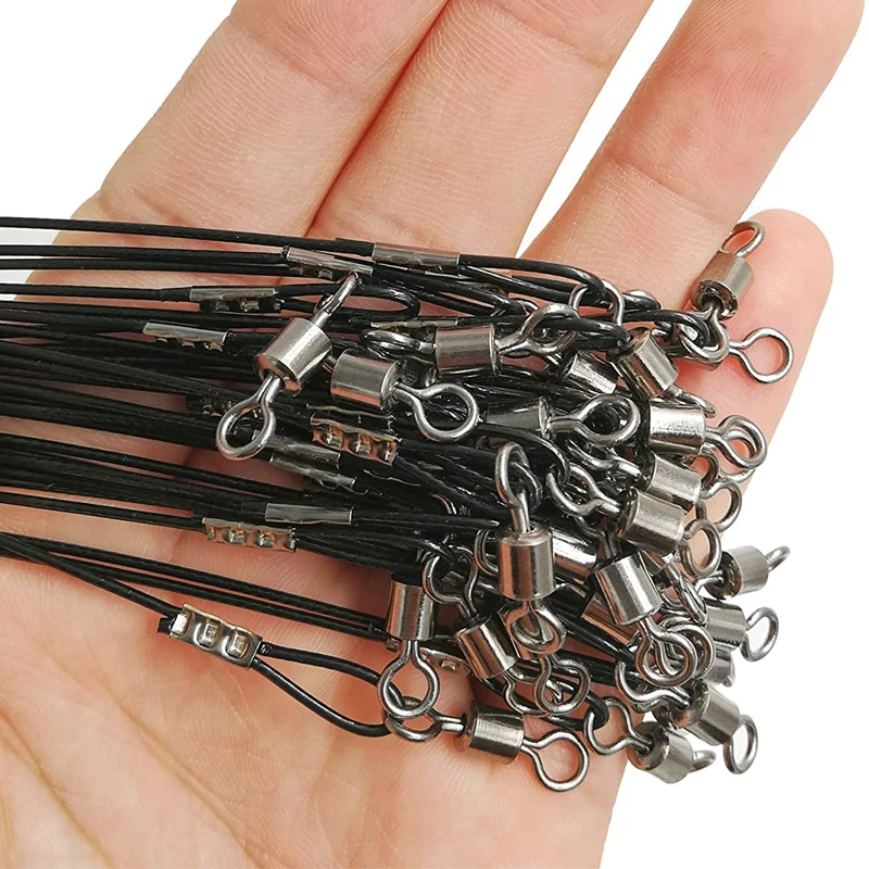 30Pcs Dia 1.0mm Sea Fishing Leader Line 125LB 50cm Stainless Steel High Strength Wire Line with Swivels and Snaps Fishing Tools