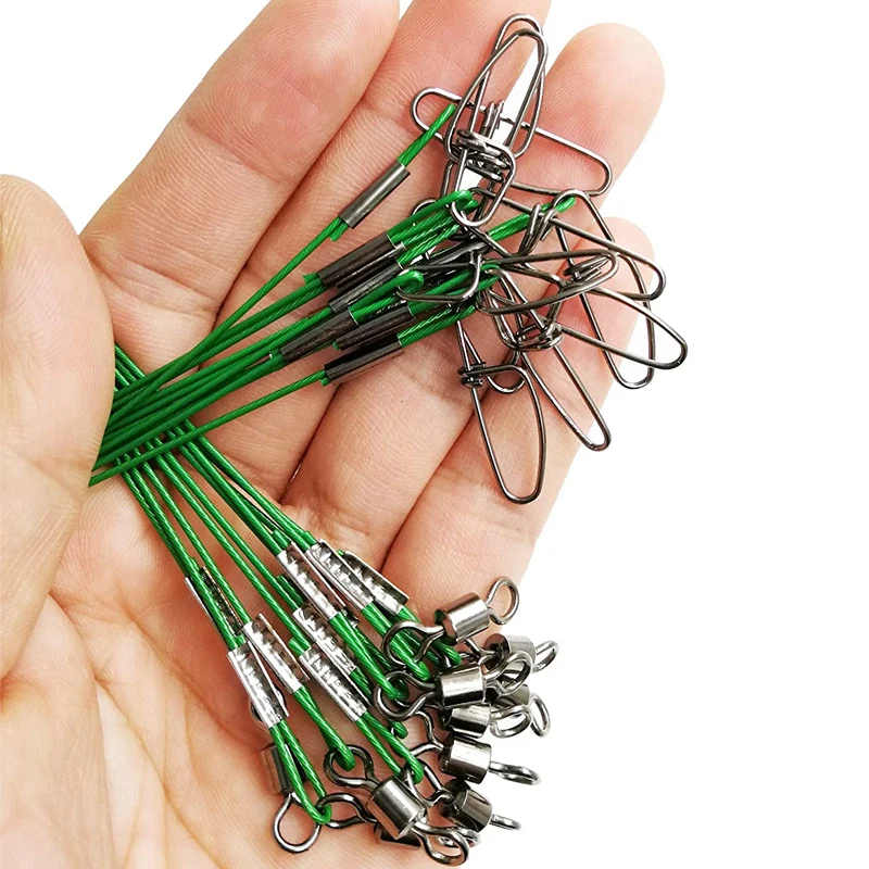30Pcs Dia 1.0mm Sea Fishing Leader Line 125LB 50cm Stainless Steel High Strength Wire Line with Swivels and Snaps Fishing Tools