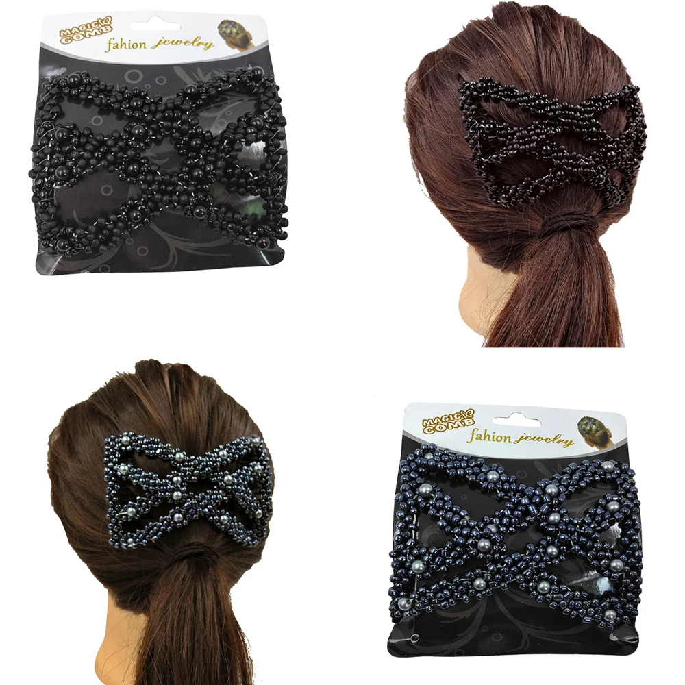 Magic Hair Comb DIY Retro Metal woman Hair Accessories Pearl Elastic Beaded Claw Hairpin Hairstyle Ponytail Hair Headwear Tool