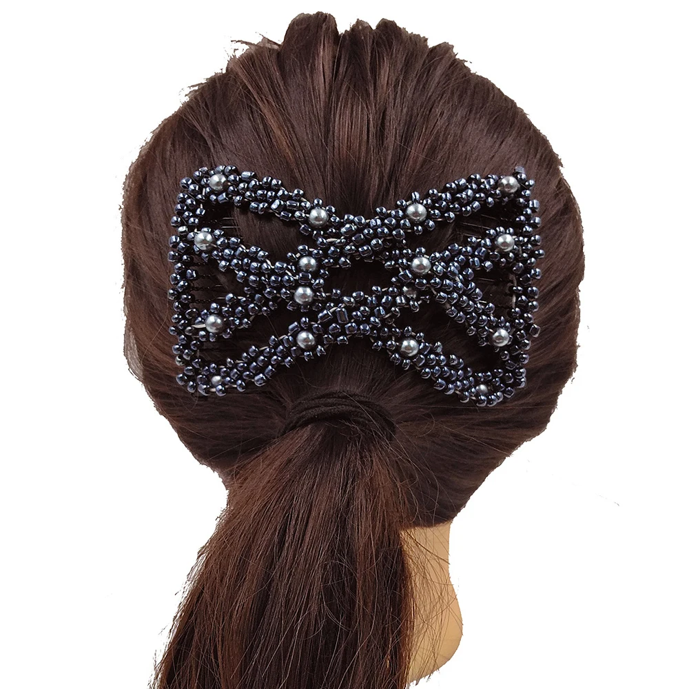 Magic Hair Comb DIY Retro Metal woman Hair Accessories Pearl Elastic Beaded Claw Hairpin Hairstyle Ponytail Hair Headwear Tool