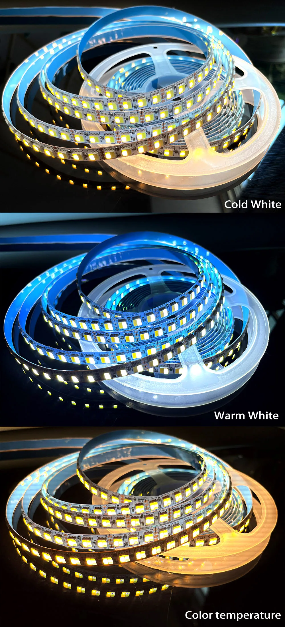 DC12V/24V Dual Color 5050 60/120leds/m White light Warm White CCT Color Temperature Dimmable Decorative 3-Color LED Light Strip