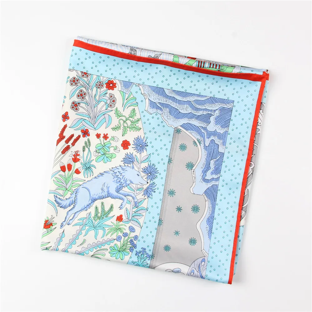 Manual Hand Rolled Twill Silk Scarf Women Concert Print Square Scarves Wraps Echarpes Curled Foulards Femme Bandana Hijabs 90CM