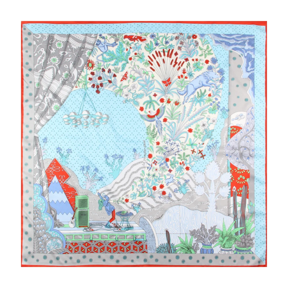 Manual Hand Rolled Twill Silk Scarf Women Concert Print Square Scarves Wraps Echarpes Curled Foulards Femme Bandana Hijabs 90CM