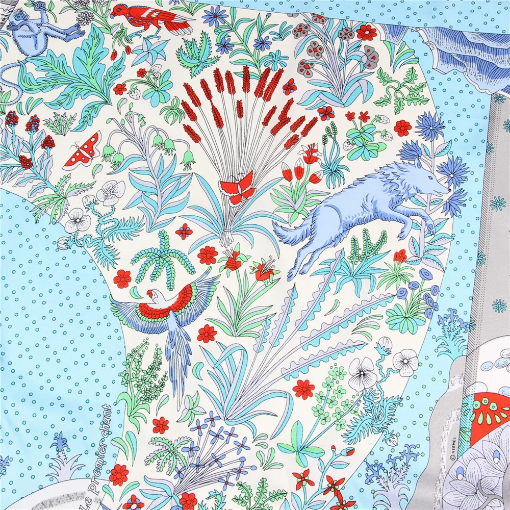 Manual Hand Rolled Twill Silk Scarf Women Concert Print Square Scarves Wraps Echarpes Curled Foulards Femme Bandana Hijabs 90CM