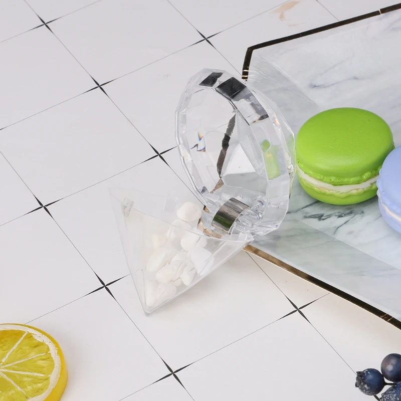Wedding Party Home Clear Diamond Shape Transparent Plastic Candy Box Favor Decor