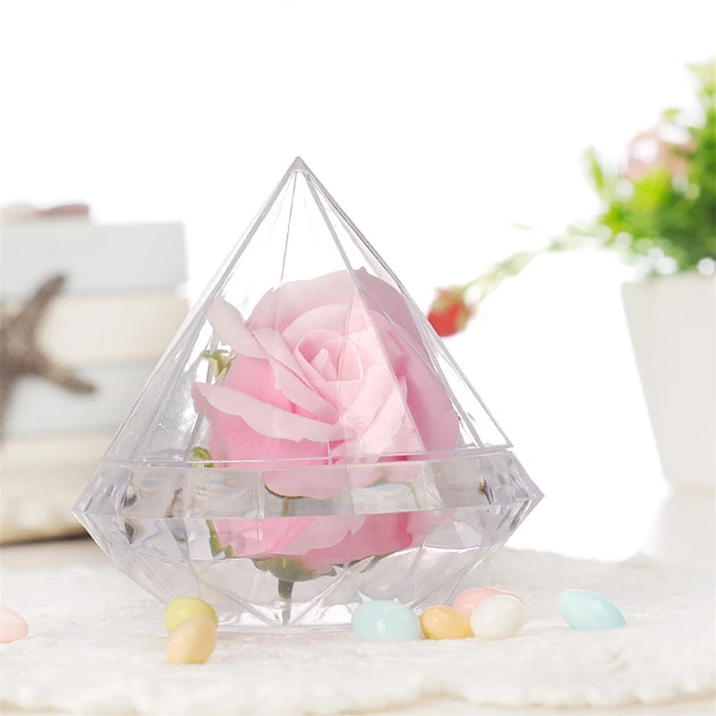 Wedding Party Home Clear Diamond Shape Transparent Plastic Candy Box Favor Decor
