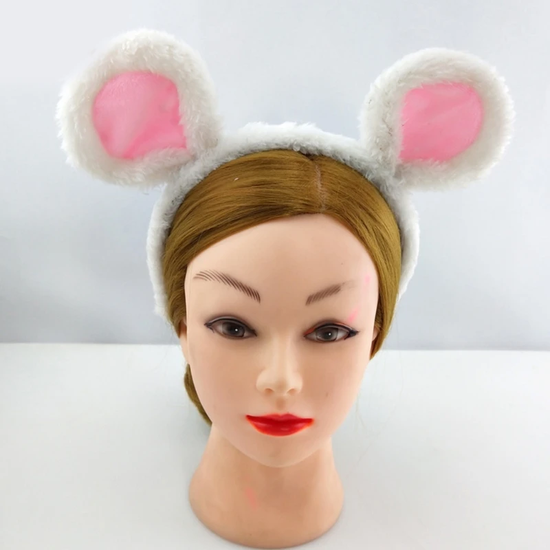 DXAE Soft Bear Ears Headbands Plush Mouse Ears Hair Hoop for Washing Face Cartoon Animal Hairbands Halloween Costume