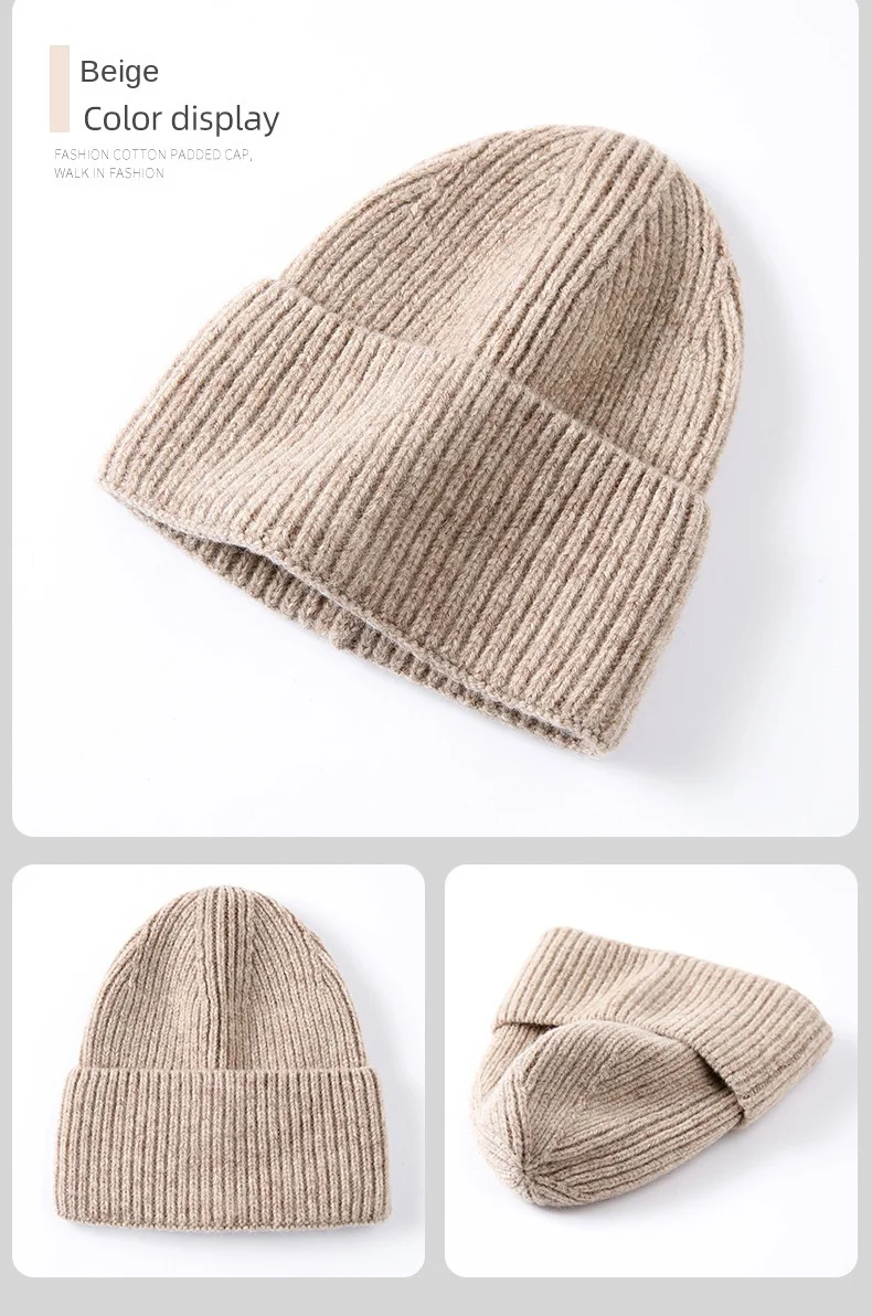 100% Merino Wool New Beanie Winter Women Men Boys Girls Crochet Skullies Hat Solid Color Autumn Knitted Beanies Caps FreeShip