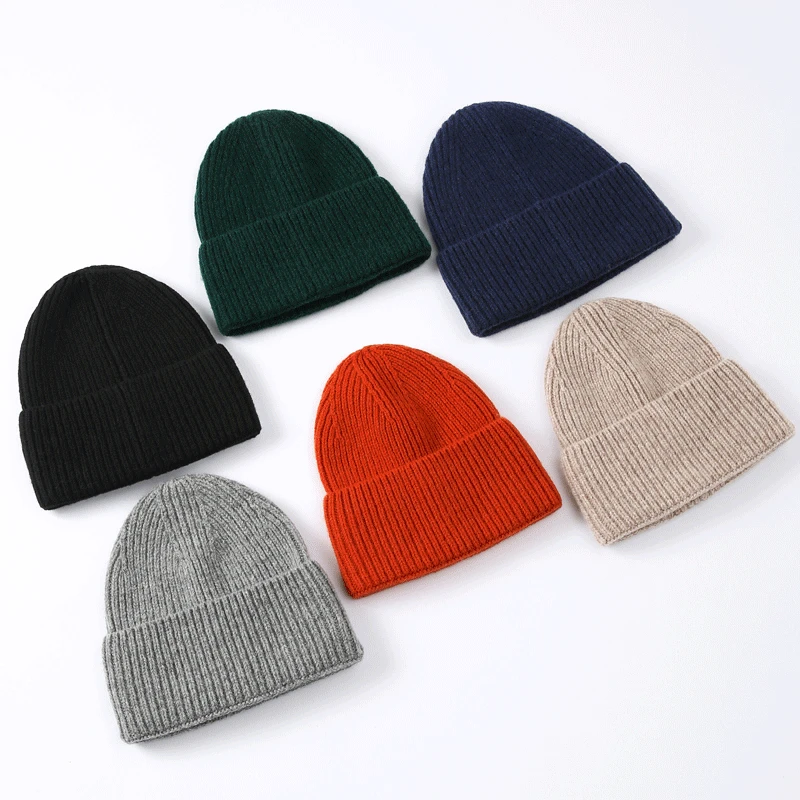 100% Merino Wool New Beanie Winter Women Men Boys Girls Crochet Skullies Hat Solid Color Autumn Knitted Beanies Caps FreeShip