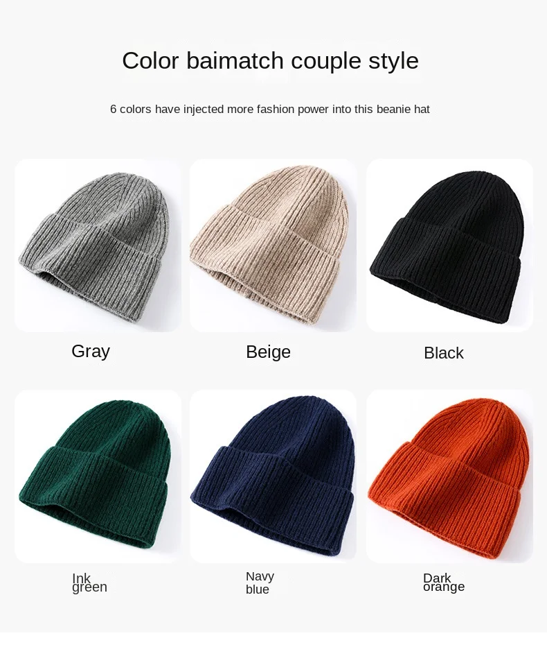 100% Merino Wool New Beanie Winter Women Men Boys Girls Crochet Skullies Hat Solid Color Autumn Knitted Beanies Caps FreeShip