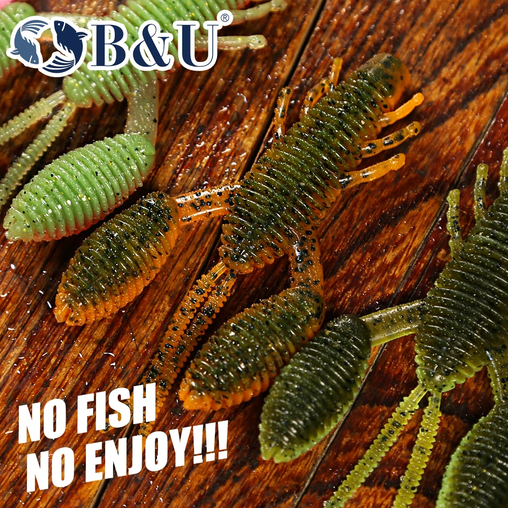 B&U 70mm Soft Fishing Lures Craws Shrimp UV Light Soft Plastic Bait Wobblers Bass Lures Saltwater Sea Fishing Silicone Baits